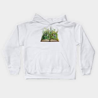 Various plants and flowers Blossoms bloom on the pages of books. Kids Hoodie